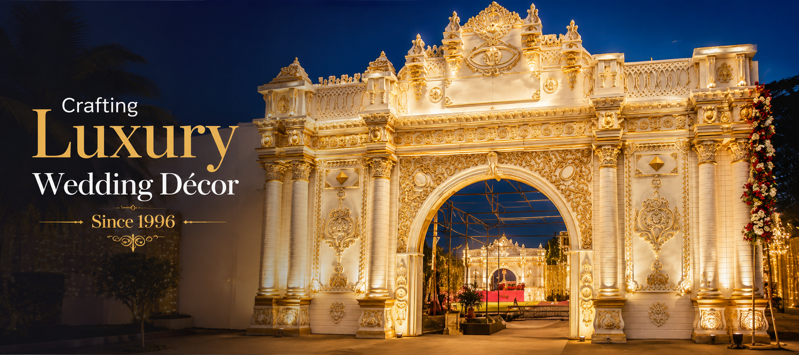 Luxury Wedding Entrance Gate by Mahavir Enterprises Export – Premium Fiber Wedding Décor