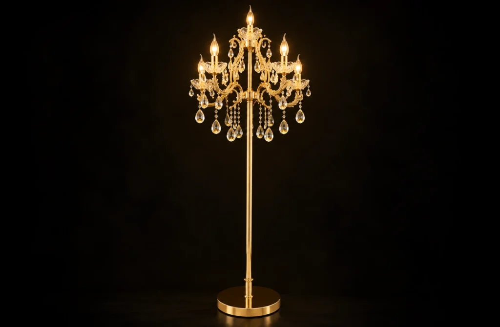 Chandelier: 5 + 1 Lamps Material: Metal Gold Finish