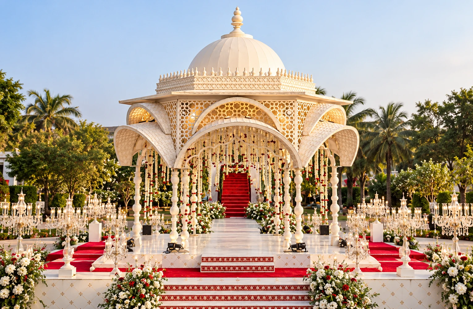 Luxury ivory dome Indian wedding mandap