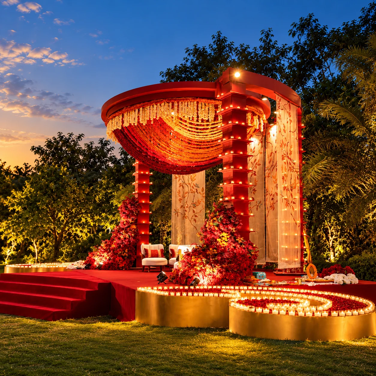 Luxury Red and Gold Wedding Mandap